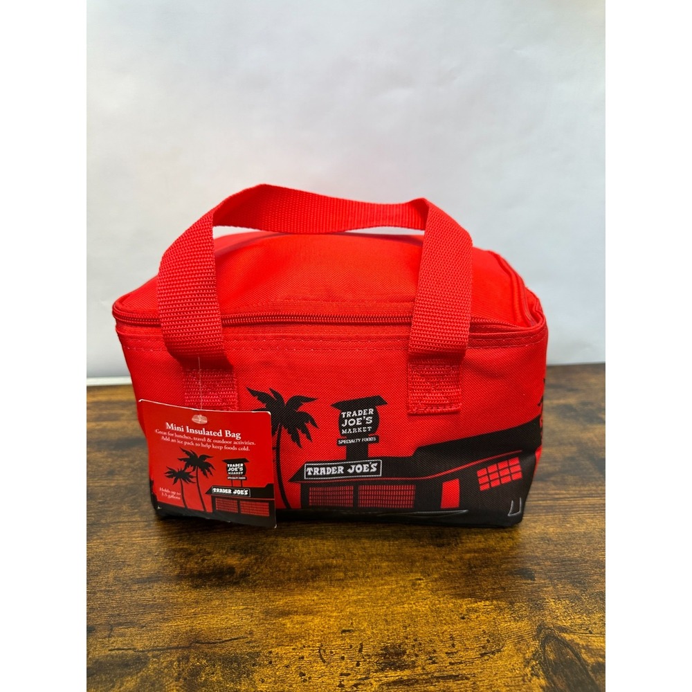 NEW! Trader Joe's Brand New Mini Insulated Tote Bag Red Black Lunchbox Lunch Bag - Picture 2 of 12
